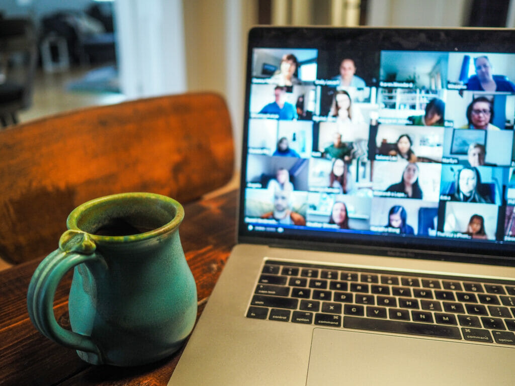 Virtual panel on a laptop with coffee mug