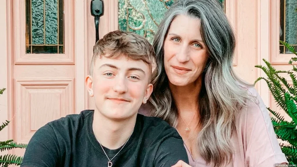 Dylan Brandt, a 17-year-old transgender boy from Arkansas, with his mother
