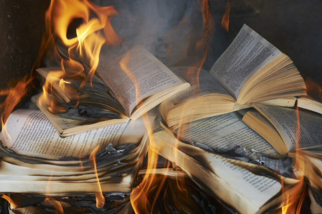 Books burning in fire, Getty Images