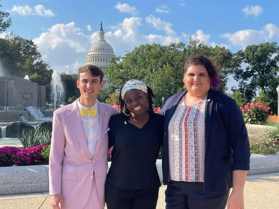 Cameron Samuels and freedom to read advocates from Students Engaged in Advancing Texas (SEAT) at the U.S. Capitol