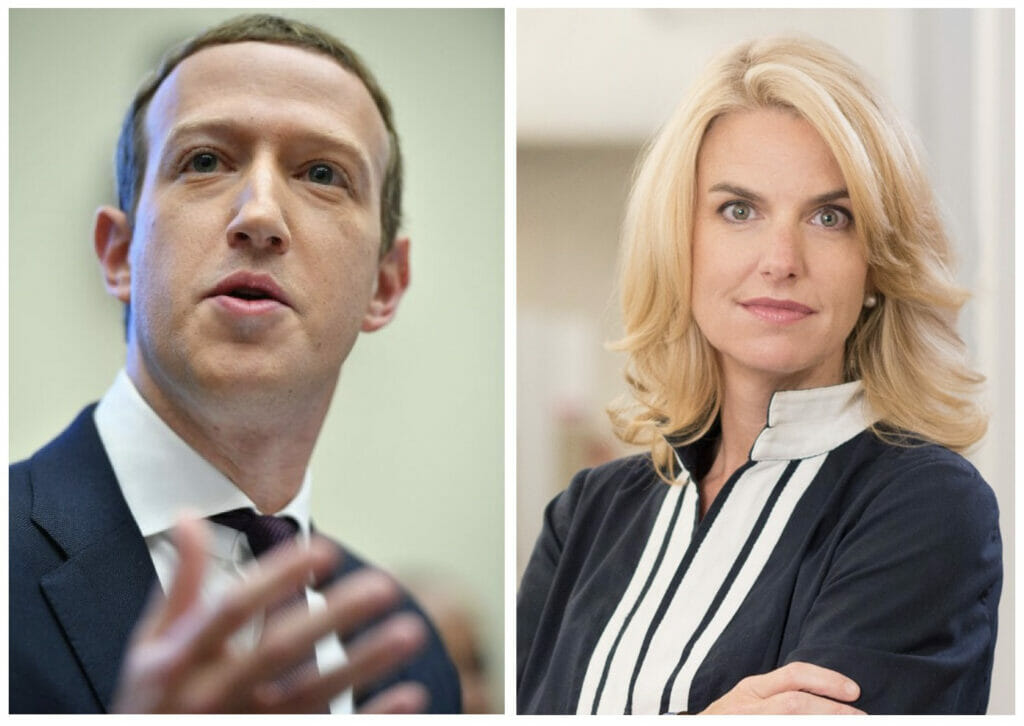 Mark Zuckerberg and GLAAD CEO Sarah Kate Ellis, Photo by MANDEL NGAN, Getty Images
