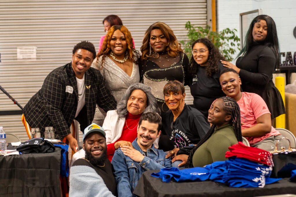 DSC_6895 | GLAAD Gender Justice & Organizing Fellow, Kamilah Kenyatta; TKO Youth Program Manager, Josh Baker; activist, Kam Kam; and 2024 Black Trans Future Fellows with Miss Major - Captured by Devin Tanksley