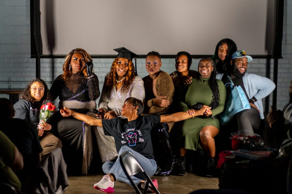 Gender Justice & Organizing Fellow, Kamilah Kenyatta and the 2024 Black Trans Future Fellows Sinseriti Banks, Mahogany Toney, Kerra Crutch, Peyton Fullilove, Wynter Brisker, DaQuon Allen, and Bronzie De'Marco - Captured by Devin Tanksley