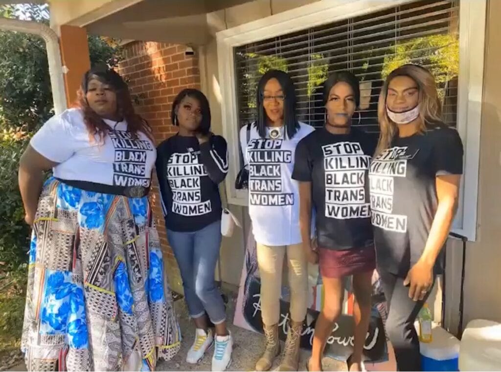 A screenshot of a group of Black trans women affiliated with My Sistah’s House from a Trans Day of Remembrance video in 2020. (Image via @mshmemphis IG)