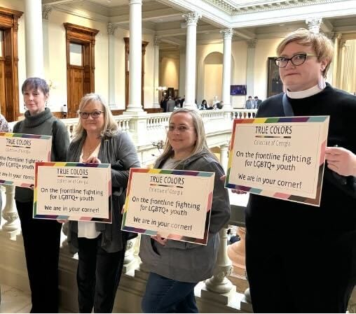 Members of the True Colors Collective of Georgia inside the Georgia State Capitol supporting LGBTQ youth on February 6, 2024. | GLAAD Members of the True Colors Collective of Georgia inside the Georgia State Capitol supporting LGBTQ youth on February 6, 2024.