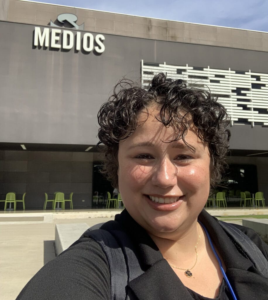 Michelle Faust Raghavan arriving at the offices of La Nación in San José, Costa Rica before a mini-conference they hosted for Latin American journalists in 2022. Michelle presented there about engaged journalism, service journalism and solutions journalism. Photo courtesy of author | GLAAD Michelle Faust Raghavan arriving at the offices of La Nación in San José, Costa Rica before a mini-conference they hosted for Latin American journalists in 2022. Michelle presented there about engaged journalism, service journalism and solutions journalism. Photo courtesy of author