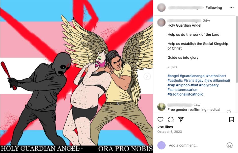 Screenshot of an Instagram post that promotes violence against trans people (October 3, 2023) | GLAAD Screenshot of an Instagram post that promotes violence against trans people (October 3, 2023)