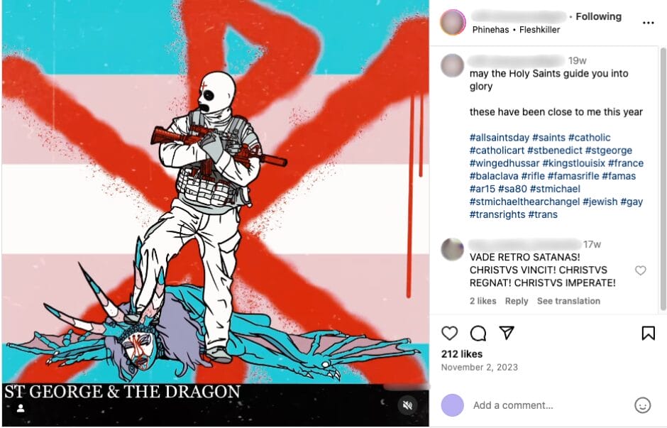 Screenshot of an Instagram post that promotes violence against trans people (November 2, 2023) | GLAAD Screenshot of an Instagram post that promotes violence against trans people (November 2, 2023)