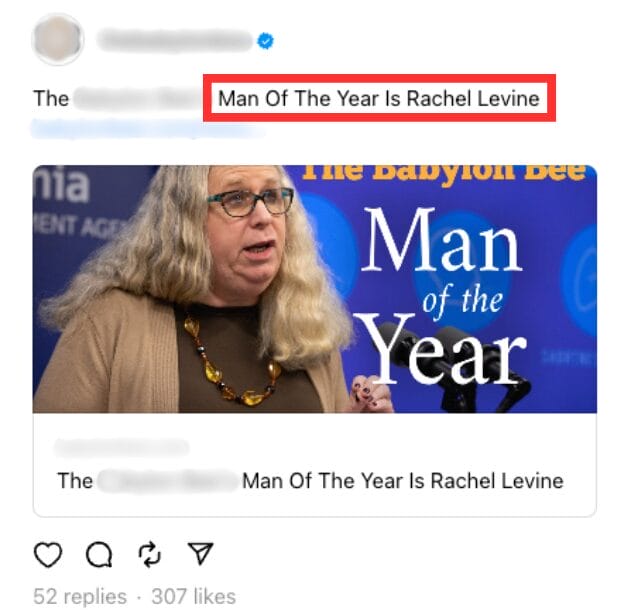 Screenshot of Threads post that intentionally misgenders and harasses Admiral Rachel Levine (July 10, 2023) | GLAAD Screenshot of Threads post that intentionally misgenders and harasses Admiral Rachel Levine (July 10, 2023)