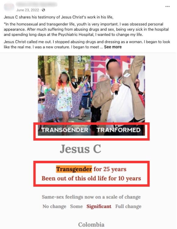 Screenshot of Facebook post that promotes “conversion therapy” (June 22, 2022) | GLAAD Screenshot of Facebook post that promotes “conversion therapy” (June 22, 2022)