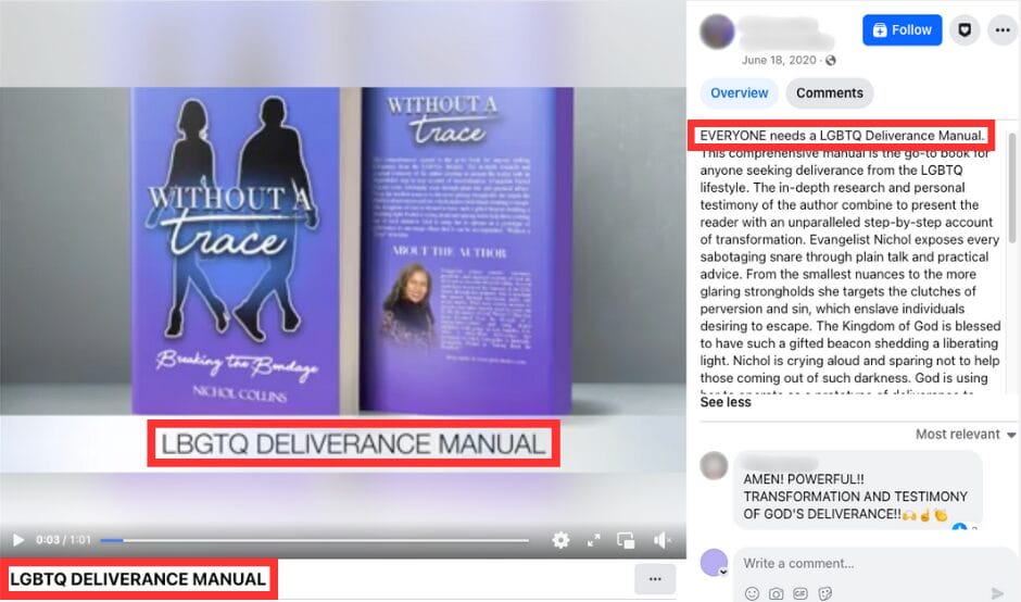 Screenshot of Facebook video that promotes a “conversion therapy” product (June 18, 2020) | GLAAD Screenshot of Facebook video that promotes a “conversion therapy” product (June 18, 2020)