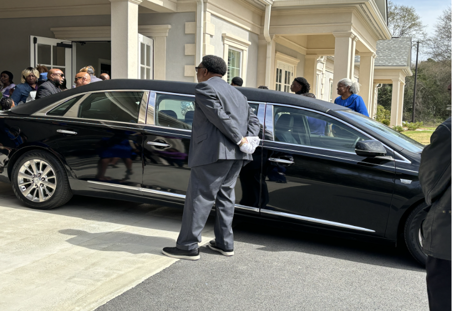 Mourners leaving Richard R. Robinson Funeral Home in Macon, GA on March 11, 2024 | GLAAD Mourners leaving Richard R. Robinson Funeral Home in Macon, GA on March 11, 2024