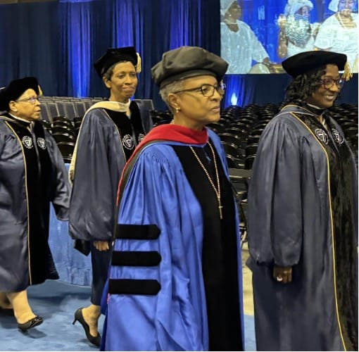 Bishop Yvette A. Flunder enters the Georgia International Convention Center for Spelman College’s Baccalaureate Service on May 18, 2024. (Image: Darian Aaron) | GLAAD Bishop Yvette A. Flunder enters the Georgia International Convention Center for Spelman College’s Baccalaureate Service on May 18, 2024. (Image: Darian Aaron)