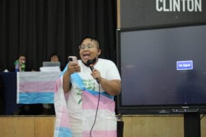 IMG_0080 | GLAAD Ro Peña (they/them) from Trans formative Schools speaks to the audience; photo by Lana Leonard