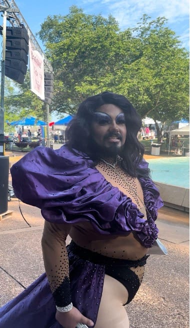 Steven Cardenas performs as bearded drag persona Emerald Jade during Renaissance City Pride in Wilson Park. | GLAAD Steven Cardenas performs as bearded drag persona Emerald Jade during Renaissance City Pride in Wilson Park.
