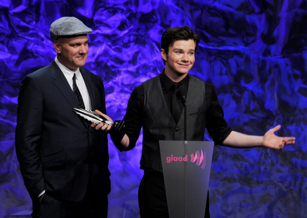 Actors Mike O'Malley (L) and Chris Colfer speak onstage at the 22nd Annual GLAAD Media Awards at the Westin Bonaventure Hotel on April 10, 2011 in Los Angeles, California. | GLAAD Actors Mike O'Malley (L) and Chris Colfer speak onstage at the 22nd Annual GLAAD Media Awards at the Westin Bonaventure Hotel on April 10, 2011 in Los Angeles, California.