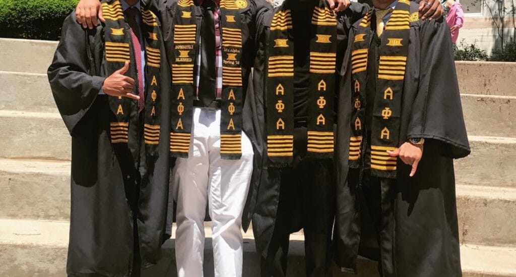 Alpha Phi Alpha Fraternity, Inc. members together following commencement exercises at Emory University in Atlanta, GA, in 2018.
