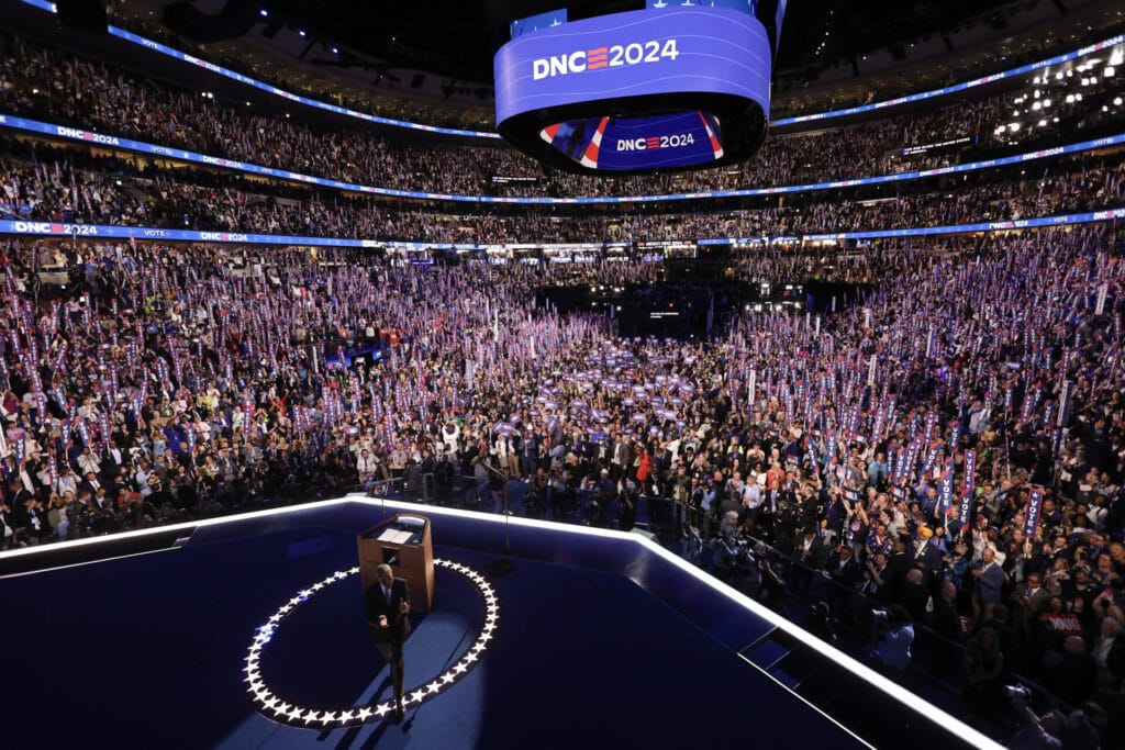 Former US President Barack Obama departs the stage after speaking on the second day of the Democratic National Convention (DNC) at the United Center in Chicago, Illinois, on August 20, 2024.
