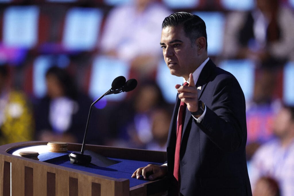 US Representative Robert Garcia, Democrat from California, speaks on the first day of the Democratic National Convention (DNC) at the United Center in Chicago, Illinois, on August 19, 2024. | GLAAD US Representative Robert Garcia, Democrat from California, speaks on the first day of the Democratic National Convention (DNC) at the United Center in Chicago, Illinois, on August 19, 2024.