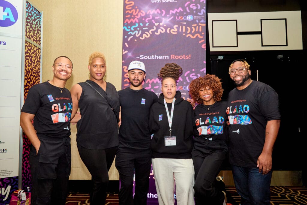 IMG_83291 | GLAAD (From left to right) GLAAD Associate Director of Communities of Color & Media Julian J. Walker, Year 2 EMEI Cohort Musicians Neverending Nina and SHAH, Year 1 EMEI Cohort Filmmaker Alexander King, GLAAD Jr. Associate Communities of Color & Media Tymia "Ty" Ballard, GLAAD Sr. Director of Communities of Color & Media DaShawn Usher - Photo Courtesy of Johnathan Parham
