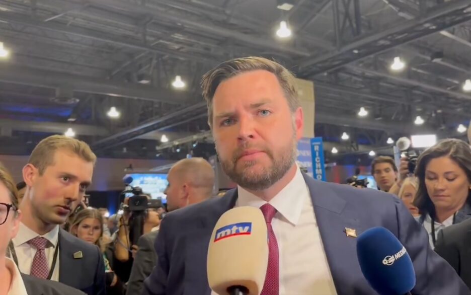 U.S. Senator JD Vance (R-OH) responds to questions from NBC News Washington Correspondent Yamiche Alcindor in the spin room following the September 10, 2024 presidential debate.