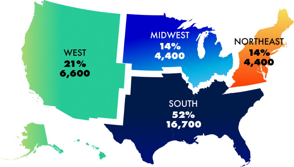 Estimated HIV diagnoses in the US by region, 2021 | GLAAD Estimated HIV diagnoses in the US by region, 2021