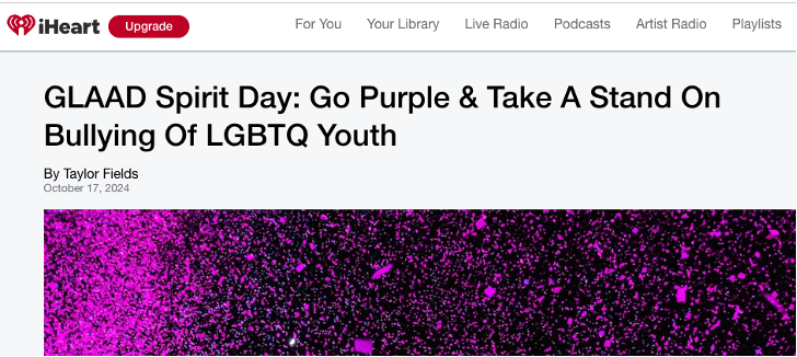 iHeartMedia supported #SpiritDay for an eighth year by running national PSA spots across its radio network | GLAAD iHeartMedia supported #SpiritDay for an eighth year by running national PSA spots across its radio network