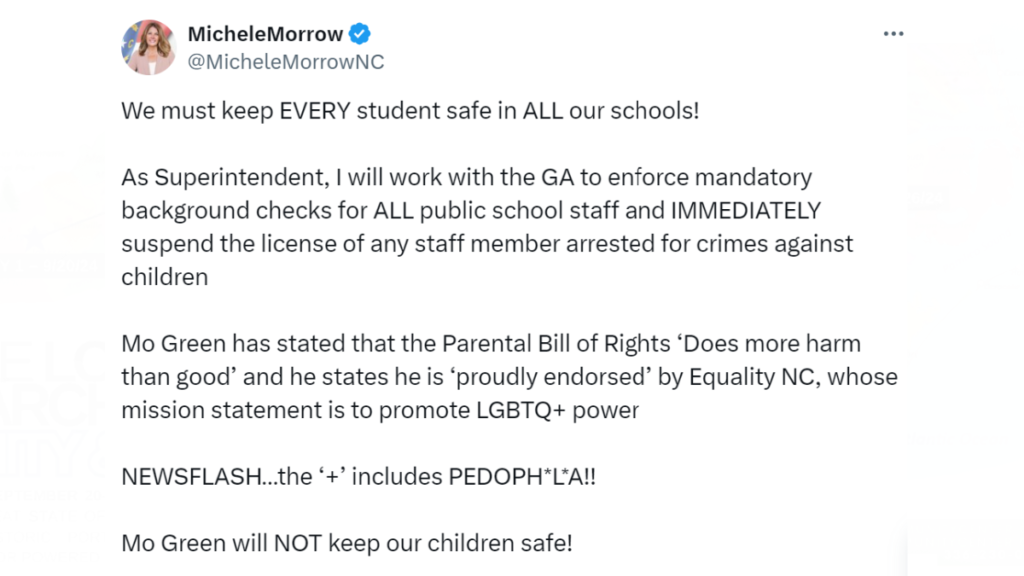 Michele Morrow launches an anti-LGBTQ rant against opponent Mo Green. | GLAAD Michele Morrow launches an anti-LGBTQ rant against opponent Mo Green.