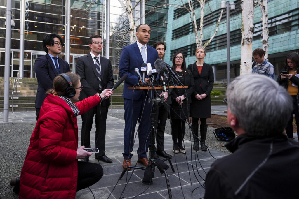 Washington Attorney General Nick Brown speaks during a press availability after a federal judge temporarily blocked President Donald Trump's executive order aimed at ending birthright citizenship in a case brought by the states of Washington, Arizona, Illinois and Oregon, Thursday, Jan. 23, 2025, in Seattle. | GLAAD Washington Attorney General Nick Brown speaks during a press availability after a federal judge temporarily blocked President Donald Trump's executive order aimed at ending birthright citizenship in a case brought by the states of Washington, Arizona, Illinois and Oregon, Thursday, Jan. 23, 2025, in Seattle.