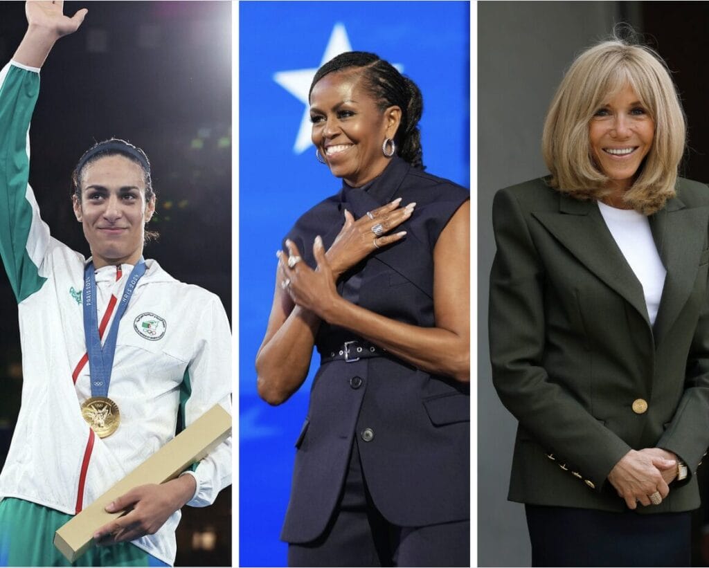 Imane Khelif, Michelle Obama, Brigette Marcron -Transvestigation Composite | GLAAD Imane Khelif, Michelle Obama, Brigette Marcron -Transvestigation Composite Image