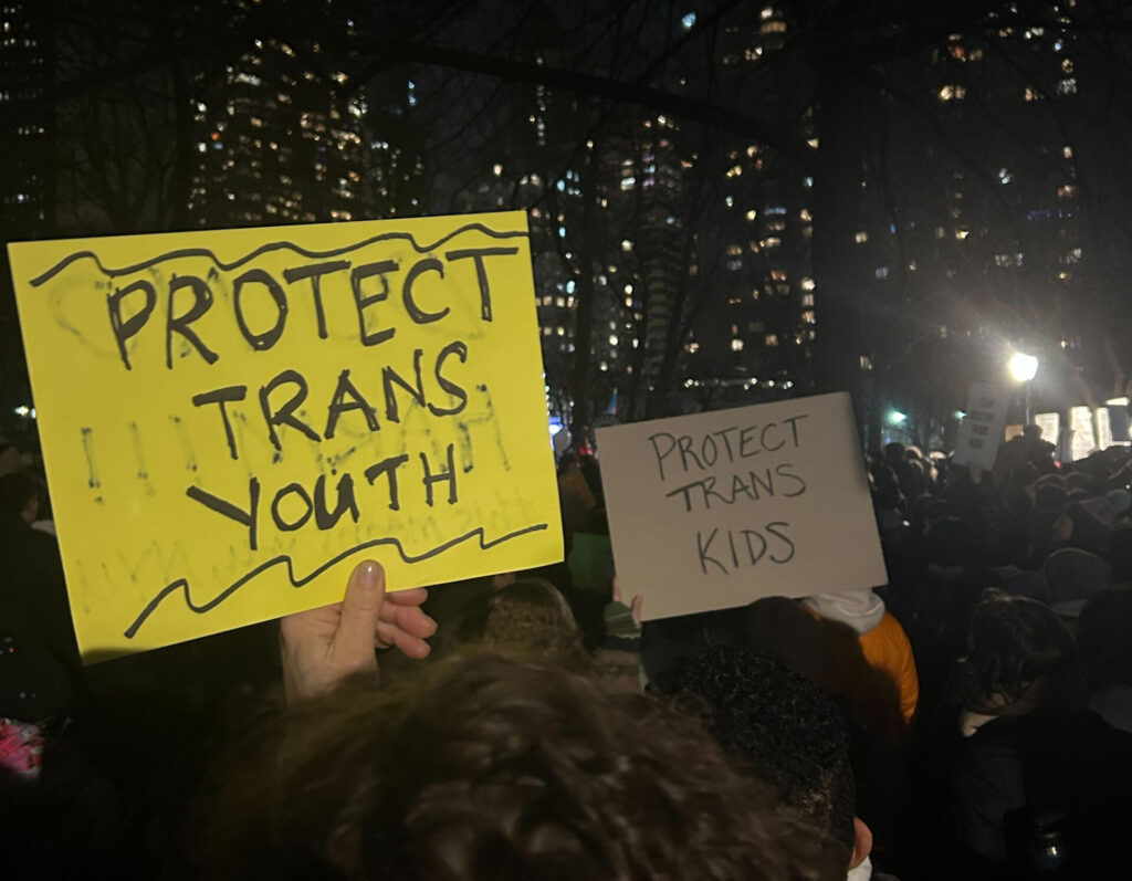 protest NYU Langone Hospital to protest after the hospital canceled appointments trans youth had already booked