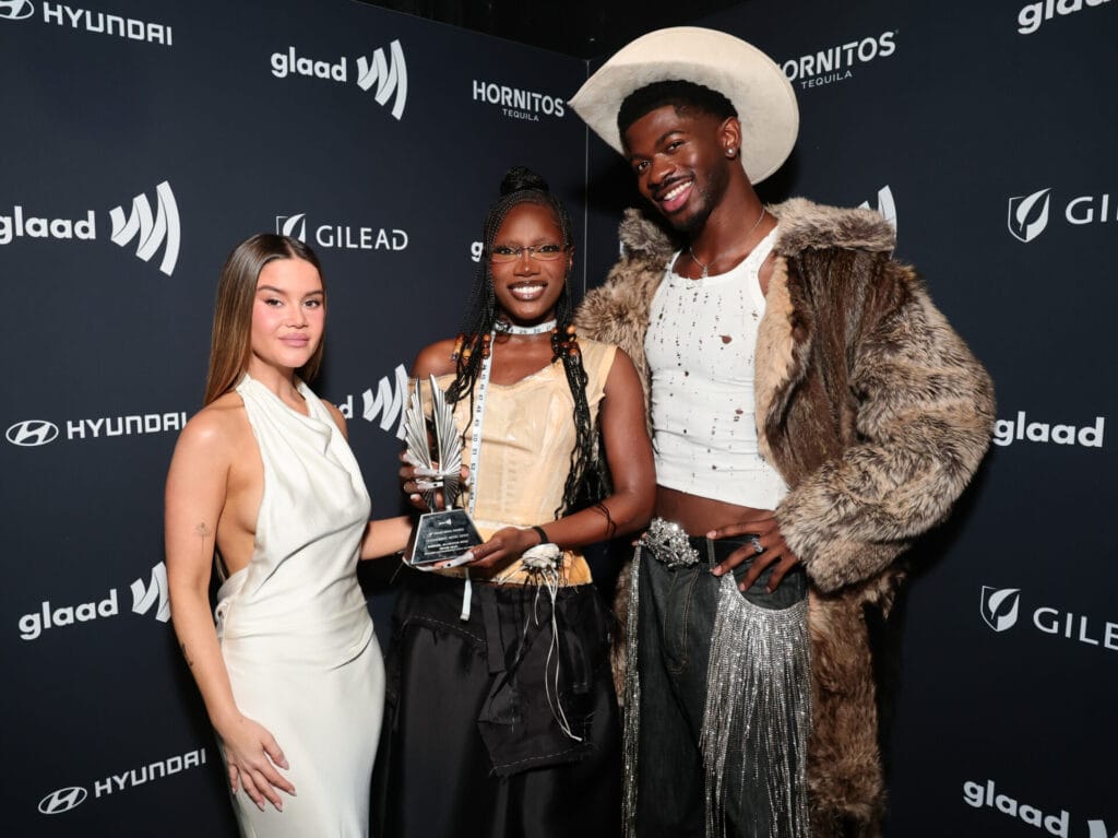 Maren Morris, Doechii, winner of the Outstanding Music Artist award, and Lil Nas X pose during the 36th Annual GLAAD Media Awards at The Beverly Hilton on March 27, 2025 in Beverly Hills, California. | GLAAD Maren Morris, Doechii, winner of the Outstanding Music Artist award, and Lil Nas X pose during the 36th Annual GLAAD Media Awards at The Beverly Hilton on March 27, 2025 in Beverly Hills, California.
