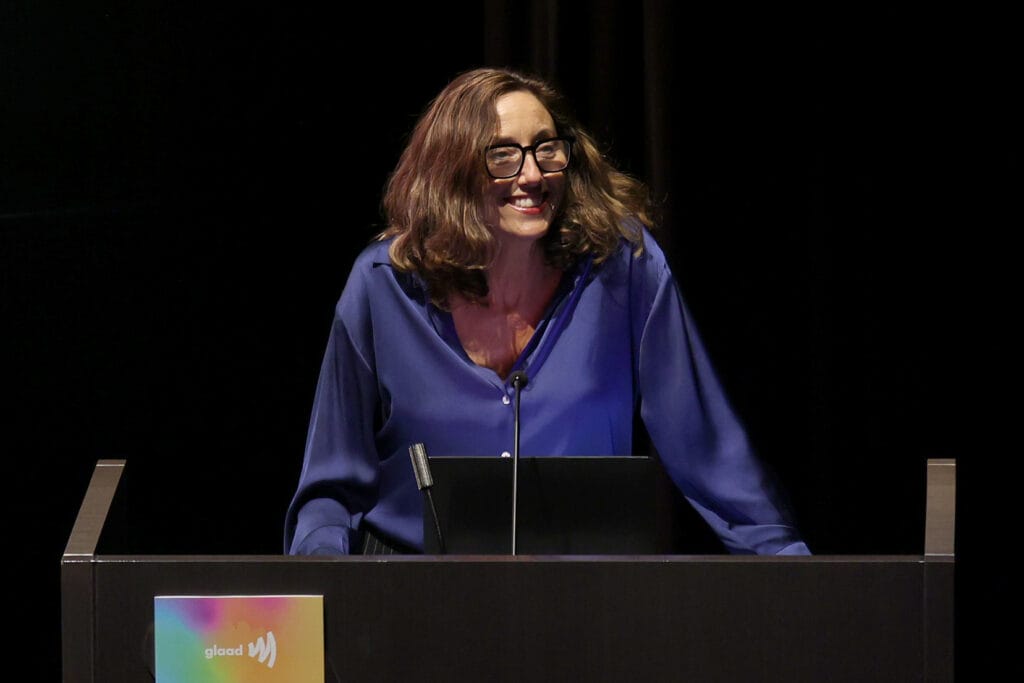 Monica Trasandez speaks onstage during GLAAD: celebrating Latine creators at CAA on September 19, 2024 in West Hollywood, California. | GLAAD Monica Trasandez speaks onstage during GLAAD: celebrating Latine creators at CAA on September 19, 2024 in West Hollywood, California.