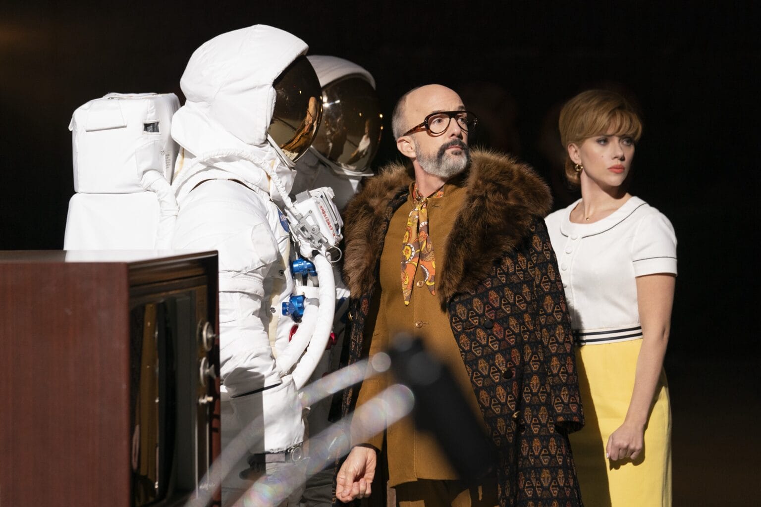 Lance Vespertine (Jim Rash) and Kelly Jones (Scarlett Johansson) in FLY ME TO THE MOON. | GLAAD Lance Vespertine (Jim Rash) and Kelly Jones (Scarlett Johansson) in FLY ME TO THE MOON.