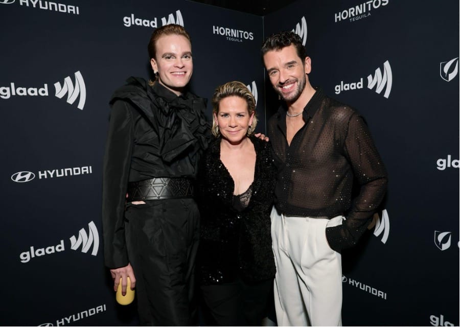 Jake Wesley Rogers, Tracy E. Gilchrist and Michael Urie at the 36th Annual GLAAD Media Awards at The Beverly Hilton on March 27, 2025 in Beverly Hills, California. | GLAAD Jake Wesley Rogers, Tracy E. Gilchrist and Michael Urie at the 36th Annual GLAAD Media Awards at The Beverly Hilton on March 27, 2025 in Beverly Hills, California.