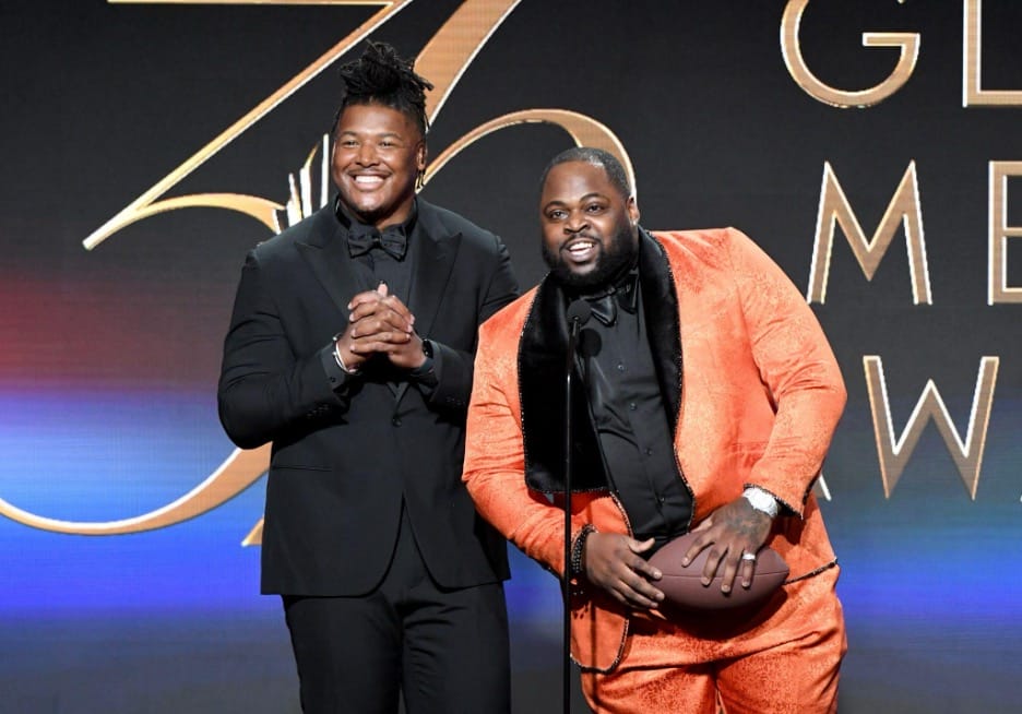 R.K. Russell and Khalen Saunders speak onstage during the 36th Annual GLAAD Media Awards at The Beverly Hilton on March 27, 2025 in Beverly Hills, California. | GLAAD R.K. Russell and Khalen Saunders speak onstage during the 36th Annual GLAAD Media Awards at The Beverly Hilton on March 27, 2025 in Beverly Hills, California.