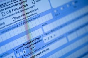 GettyImages-1239925217 | GLAAD A partially completed passport application, with an X gender marker, is seen on a computer monitor in Alexandria, Virginia, on April 11, 2022. - It's just a small extra box to tick on an application form, but a huge breakthrough for a non-binary person who on Monday became one of the first Americans to apply for a gender-neutral passport. The option to receive a passport with an "X" gender designation, which was made available Monday by Joe Biden's administration, was hailed as a blessing for an estimated 1.2 million transgender Americans. (Photo by Stefani Reynolds / AFP) (Photo by STEFANI REYNOLDS/AFP via Getty Images)