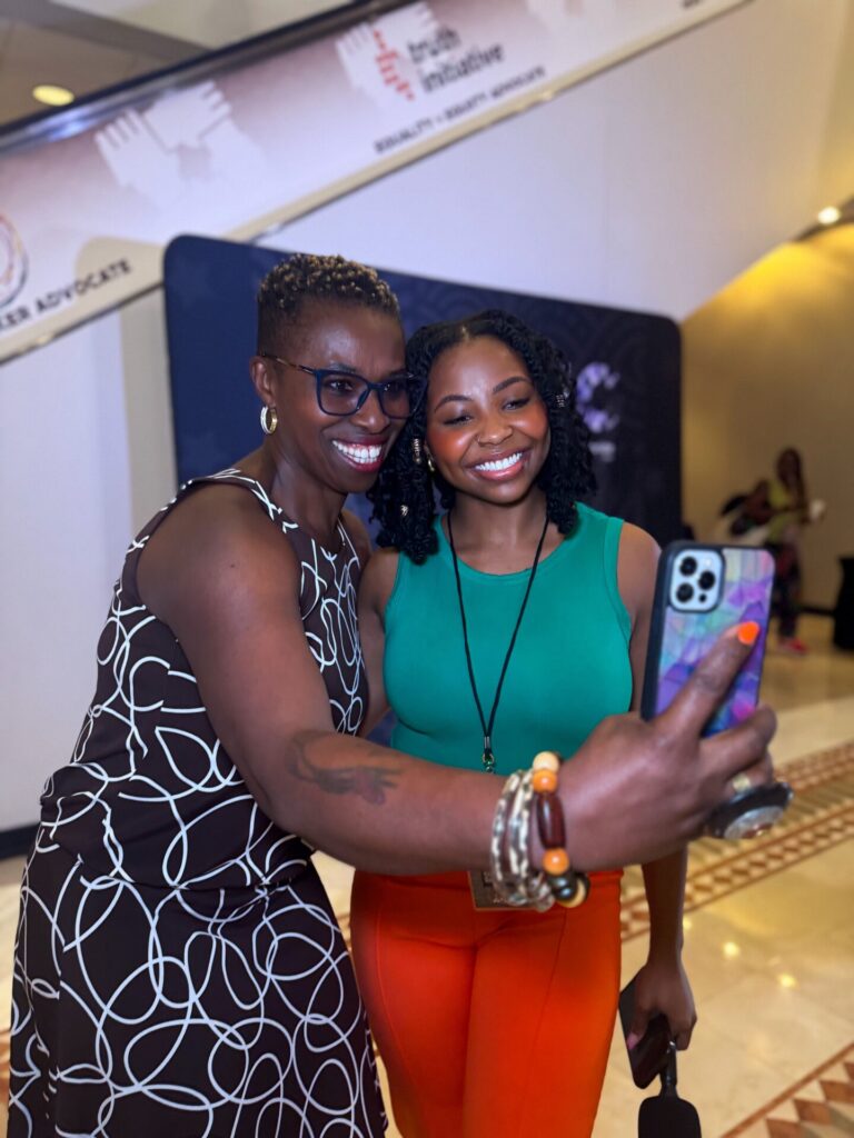 Jr. Associate Tymia Ballard with Dr. Lulu at the Human Rights Conference | GLAAD Jr. Associate Tymia Ballard with Dr. Lulu at the Human Rights Conference