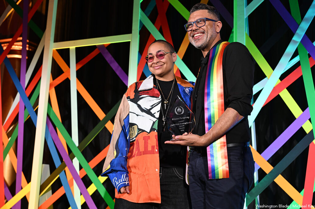 Raven Symone presents Kriston Pumphrey with the Capital Pride Breaking Barriers Award at the 2025 Capital Pride Honors on Thursday, June 5 - photo credit to Michael Key at Washington Blade | GLAAD Raven Symone presents Kriston Pumphrey with the Capital Pride Breaking Barriers Award at the 2025 Capital Pride Honors on Thursday, June 5 - photo credit to Michael Key at Washington Blade
