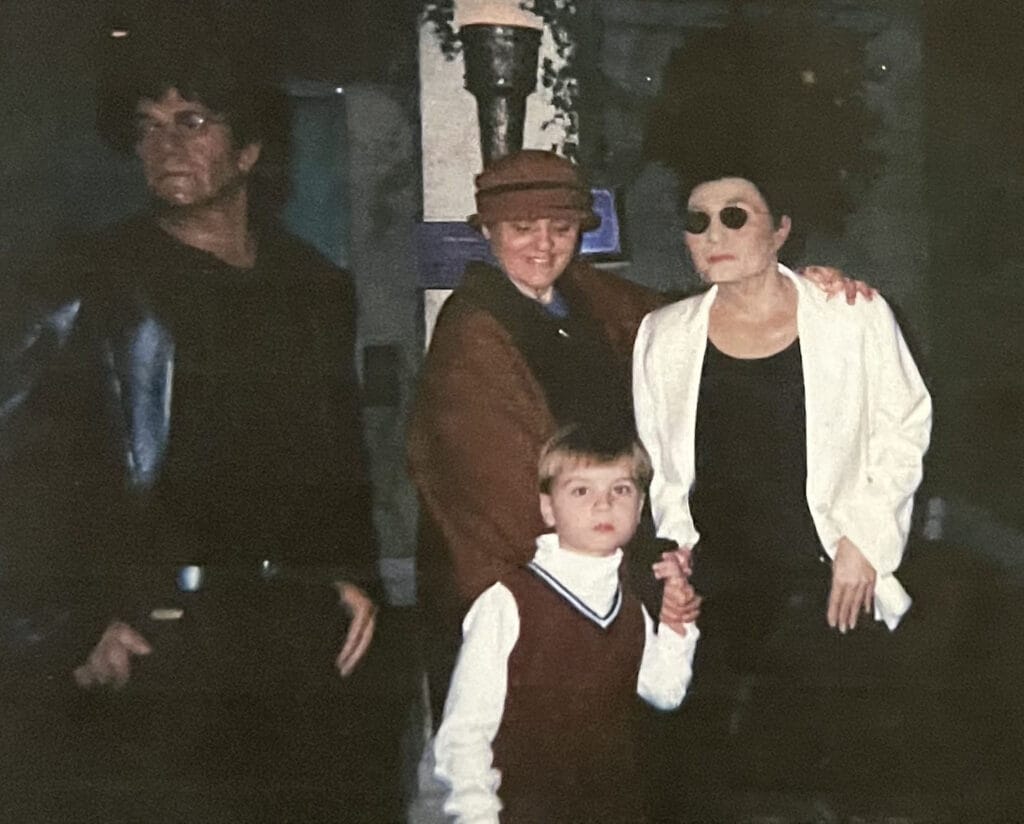 Bryan (center front) with his Aunt Marilyn) at Madame Tussauds New York, with wax figures of John Lennon and Yoko Ono | GLAAD Bryan with his Aunt Marilyn at Madame Tussauds New York, with wax figures of John Lennon and Yoko Ono
