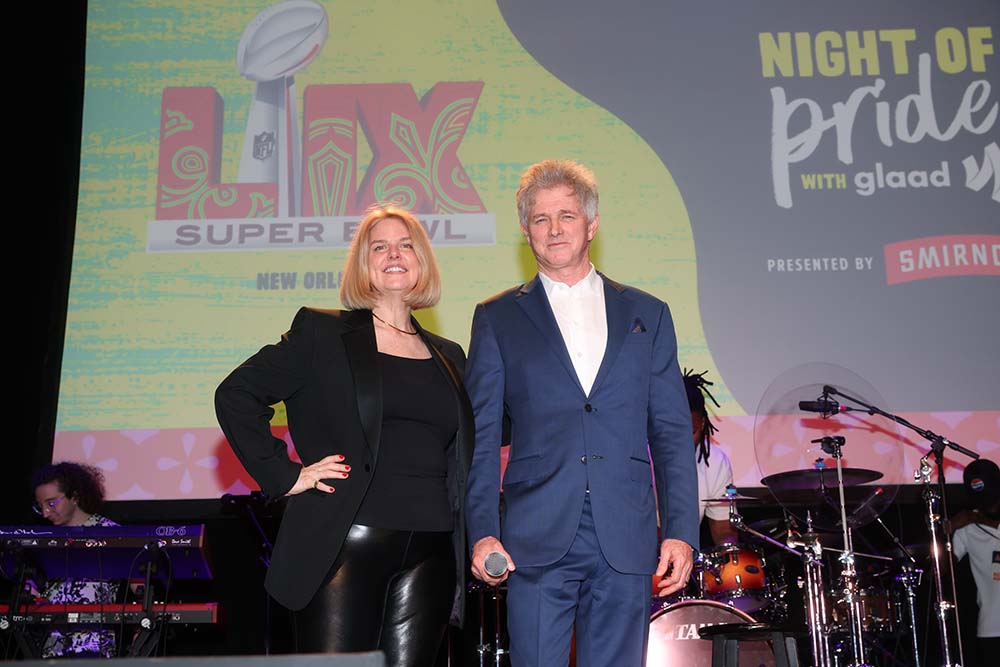 Sarah Kate Ellis and Tim Ellis speak onstage during NFL Night of Pride with GLAAD 2025 at The Joy Theater on February 7, 2025 in New Orleans, Louisiana.