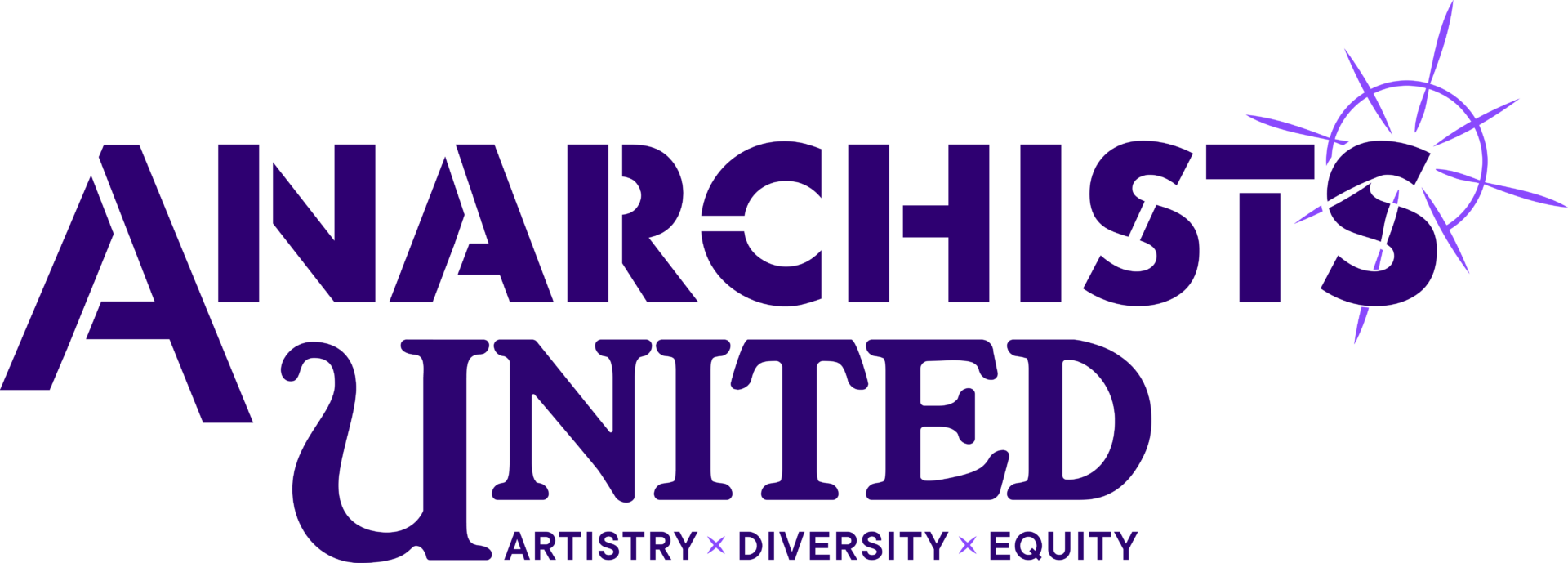 __AU_Logo-Full_2C_Dark | GLAAD Logo for Anarchists United in purple, with a sunburst motif on the right and the tagline 'Artistry Diversity Equity' below.